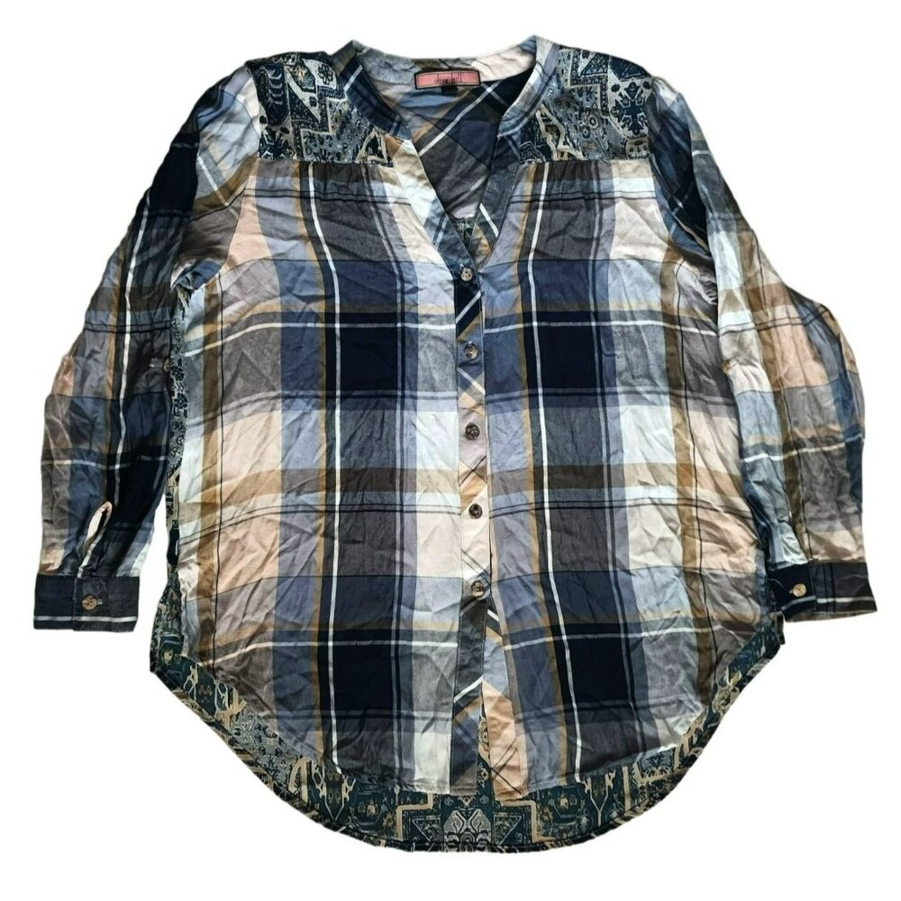 Olive Hill‎ Women's Multicolor Plaid Long Sleeve Button Front Shirt Size Medium - Picture 2 of 12
